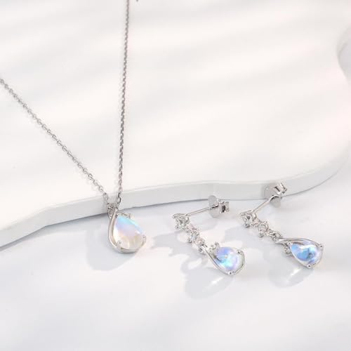 immobird 925 Sterling Silver Infinity Birthstone Jewelry Set Teardrop | Birthstone Necklace and Earring Set, Small Pear-shape Pendant, Drop Earring, Timeless Gift for Her, Daily Wear, Nice Gift Box - color: 06-Jun.