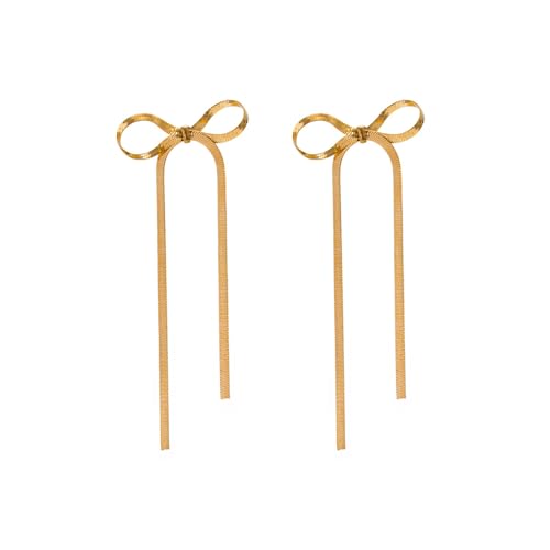 Luxval Rhinestone Earrings Dangling for Women Sparkly Silver Dangle Earrings Girls Long Chandelier Earrings Tassel Lightweight Ear Studs Cubic Zirconia Crystal Statement - color: Gold-Rope Bow