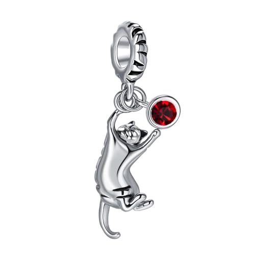 Ginger Cat Playing Tabby Dangle Charm Compatible with Pandora Charms Bracelets with CZ Birthstones for Cat Lovers Women Mother's Day - style: Jan Tabby Cat