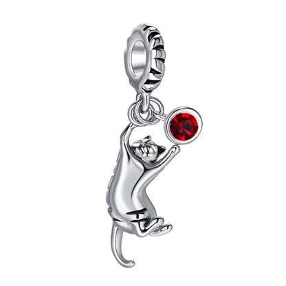 Ginger Cat Playing Tabby Dangle Charm Compatible with Pandora Charms Bracelets with CZ Birthstones for Cat Lovers Women Mother's Day - style: Jan Tabby Cat