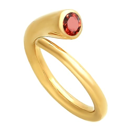18K Gold Filled Non-Tarnish Bypass Ring for Women – Modern Open Band With Multi Gemstone Ring – Minimalist Adjustable Statement Jewelry - color: Hessonite Garnet