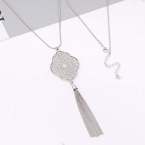 MOLOCH Long Necklaces For Woman Disk Circle Pendant Necklaces Tassel Fringe Necklace Set Statement Pendant - color: quatrefoil-shaped-silver