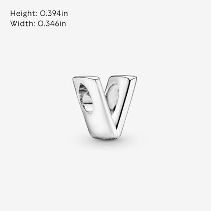 Pandora Alphabet Charm - Compatible Moments - Gift for Her - Made with Sterling Silver - with Gift Box - style: Letter V