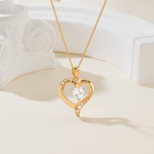 Mom Necklace 925 Sterling Silver Heart Necklaces for Women - color: 03-Gold