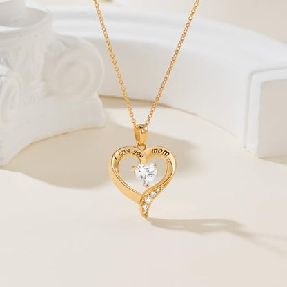 Mom Necklace 925 Sterling Silver Heart Necklaces for Women - color: 03-Gold