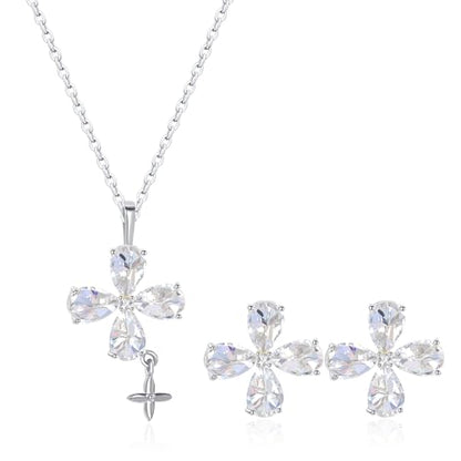 14K Gold Plated | 14K Platinum Plated Necklace for Women Necklace Earrings Set with Sparkling Zircon Inlay and Silver Post Earrings - color: Cross fringe set silver