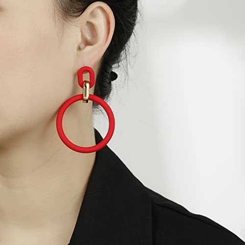 RUOFFETA Acrylic Rectangle Earrings, Fashion Acrylic Square/Oval/Hoop Statement Drop Earrings for Women - color: Red Hoop