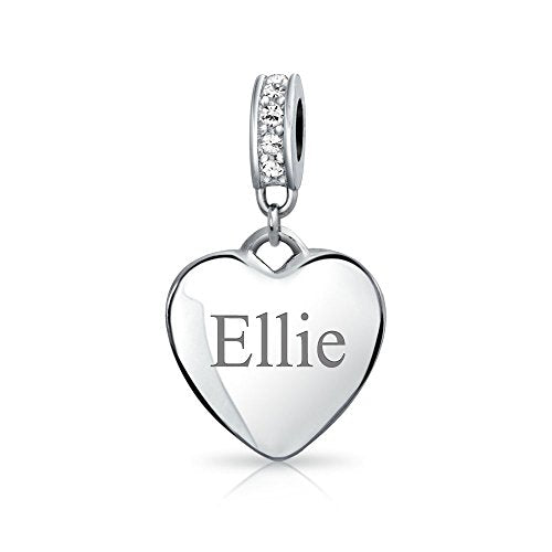 Bling Jewelry .925 Sterling Silver Blue Crystal Accent Bale Heart Shape Dangle Bead Charm for Bracelet - color: Clear