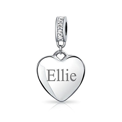 Bling Jewelry .925 Sterling Silver Blue Crystal Accent Bale Heart Shape Dangle Bead Charm for Bracelet - color: Clear