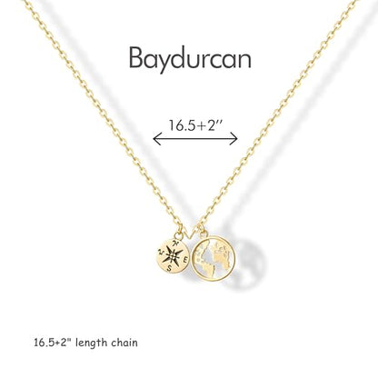 Baydurcan Dainty Gold Necklace for Women Ankh Mom Jesus Sun Star Necklace | 14K Gold Plated Pendant Necklaces Gifts for Friends Sister Mother, Birthday, Christmas, Graduation, Inspirational Gifts - style: Compass Map