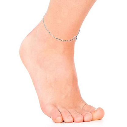 Ritastephens Sterling Silver Italian Bead Snake Link Ankle Bracelet Chain Anklet, 10" (3 Styles) - style: 3mm Round Beads