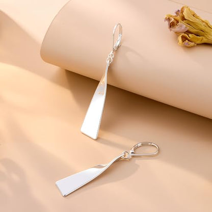 ALEXCRAFT Silver Dangle Earrings for Women Trendy Silver Drop Leverback Earrings for Women Long Hypoallergenic Dangle Earring for Jewelry Gifts - color: Silver