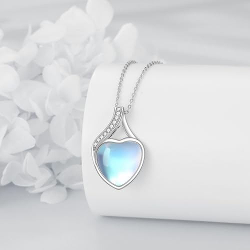 YAFEINI 925 Sterling Silver Moonstone Necklace Filigree Teardrop Pendant Necklace Jewelry for Women Girls - color: WW-Moonstone Cubic Zirconia Necklace