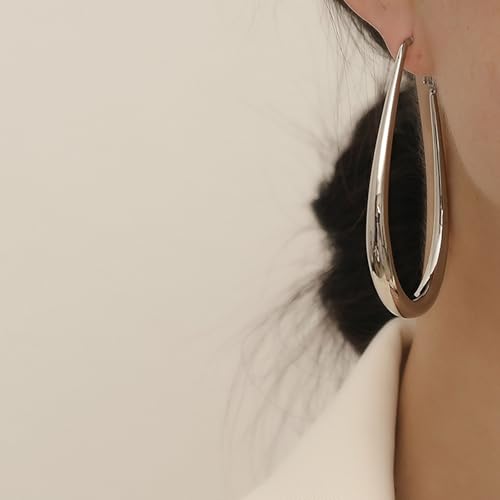 Hoop Earrings for Women, 14K Gold Sterling Silver Chunky Twisted Hoops Earring Hypoallergenic Ear Jewelry - color: Silver-55mm