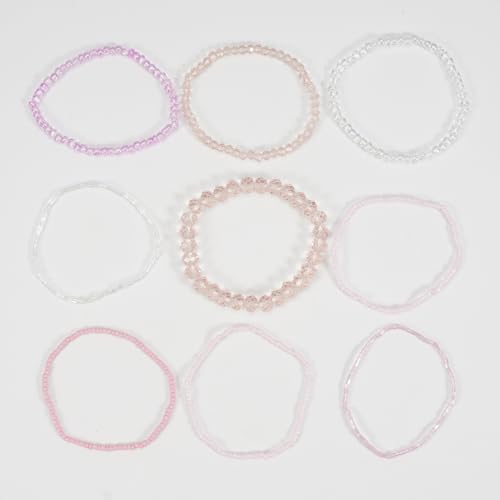 Bohemian Colorful Crystal Glass Beads Seed Beaded Bracelet Handmade Adjustable Stackable Elastic Strand Bangle for Women Summer Beach Hawaii Boho Wristbands Jewelry - color: clear pink