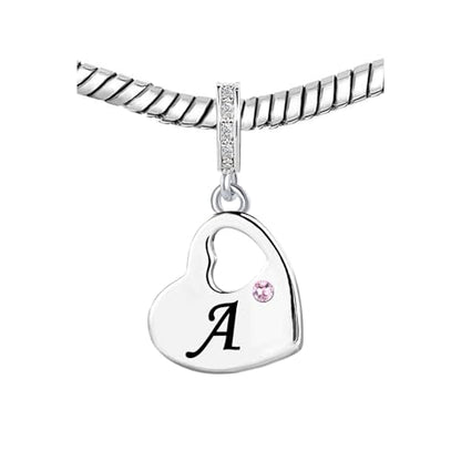 KunBead Initial A-Z Letter Pink Heart Alphabet Birthday Dangle Love Charms Compatible with Pandora Charm Bracelet for Auntie Friend Sister Mom Daughter Nana Granddaughter Wife - style: Letter A