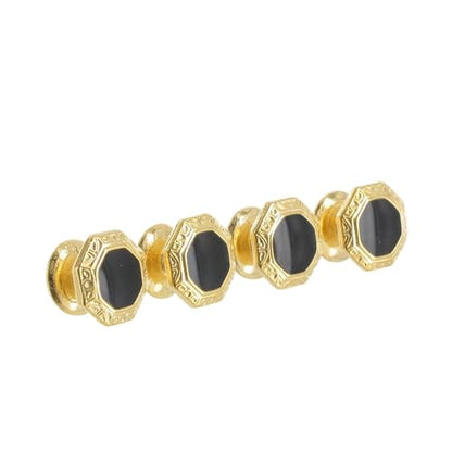 Set 4 Shirt Studs Octagon Etched Black Gold Tone Push Through Buttons Mens 9.5mm Fashion Studs Trendy Accessories Stylish Additions Chic Details