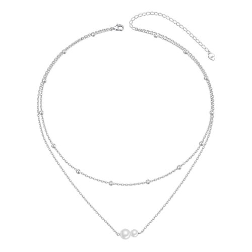 Yearace Choker Necklaces for Women S925 Sterling Silver Sideways Cross/Butterfly/Handcuffs/Infinity Interlocking/Chakra Choker Necklace Dainty Sideways Cross Necklace Jewelry Gift - style: Layered Pearl 16+14+2''
