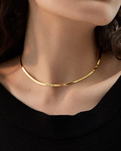 DEARMAY 14K Gold Plated Herringbone Necklaces for Women, Dainty Gold Snake Choker Chain Non Tarnish Trendy Simple Thin & Chunky Options Neckalce 1.5/3/5/6/8mm Chain Jewelry for Gifts - color: 3MM 14"-GD Herringbone Necklace