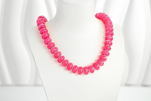 Chunky Beads Necklace for Women Trendy Gold Puffy Heart Choker Necklace Colorful Resin Beaded Heart Pendant Necklaces Statement Jewelry - color: 14MM Disc Bead-Rose Red