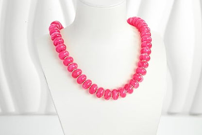Chunky Beads Necklace for Women Trendy Gold Puffy Heart Choker Necklace Colorful Resin Beaded Heart Pendant Necklaces Statement Jewelry - color: 14MM Disc Bead-Rose Red