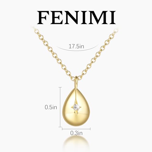 FENIMI Gold Necklace Pendant 14K Gold Necklace for Women Tear Pendant Necklace Effortless Charm and Refined Beauty Charm Drop Pendants Necklaces for Women Trendy 17.5in