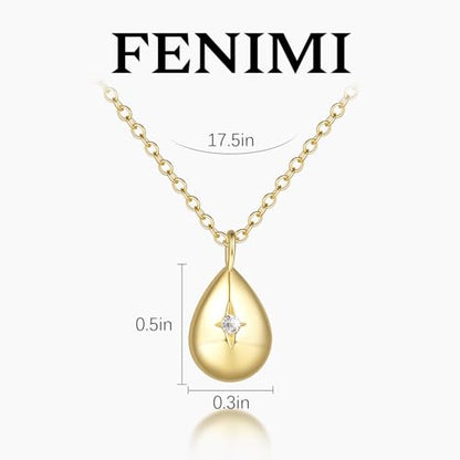 FENIMI Gold Necklace Pendant 14K Gold Necklace for Women Tear Pendant Necklace Effortless Charm and Refined Beauty Charm Drop Pendants Necklaces for Women Trendy 17.5in