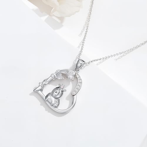 Heart Animal Necklace 925 Sterling Silver Cute Animal Pendant Jewelry Birthday Gifts for Women Girlfriend Mom Animal Lovers - style: Capybara