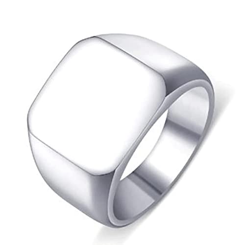 VQYSKO Plated Square Signet Ring | Stainless Steel Band for Men - color: Square Silve
