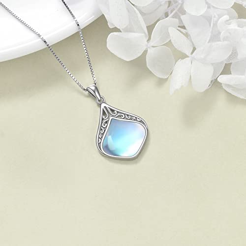 YAFEINI Teardrop Necklace Sterling Silver Filigree Irish Pendant Necklace Natural Stone Moonstone/Lapis Lazuli/Larimar/Moss Agate Necklace Jewelry - color: Moonstone teardrop necklace