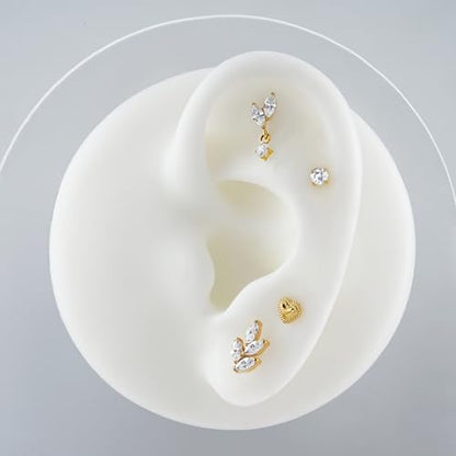 1PC ASTM F136 Titanium Mini Threadless Flat Back Stud 18G 6mm 8mm for Conch Helix Flat Tragus Labret - color: leaf - Gold