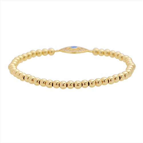 Women Evil Eye Ball chain Elastic bracelet with CZ Cubic Zirconia - color: Opal Gold
