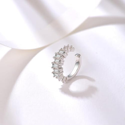 Silver Baguette Crystal CZ Pave Ear Cuff for Women | Sparkling CZ Silver Ear Cuff, Single Piece, Secure Pave Setting, Lightweight, Dainty Daily Wear, Gift Box Included