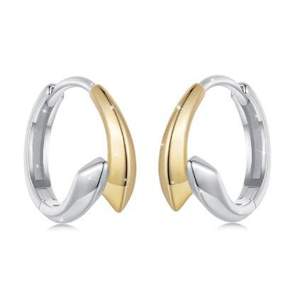 14K Gold Plated Two-Tone Oval Hoop Earrings for Women, Water Drop Design Lightweight Huggie Earrings,925 Sterling Silver Posts Double Drop Chunky Hoops Hypoallergenic Ear Buckles - color: Gold