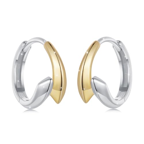 14K Gold Plated Two-Tone Oval Hoop Earrings for Women, Water Drop Design Lightweight Huggie Earrings,925 Sterling Silver Posts Double Drop Chunky Hoops Hypoallergenic Ear Buckles - color: Gold