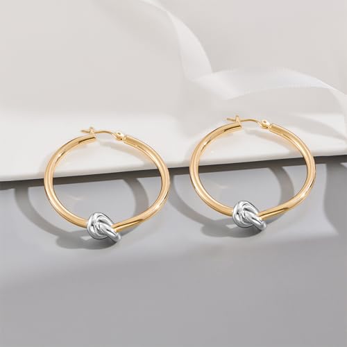 Large Gold Knot Hoop Earrings for Women 18K Gold Hoop Earrings Statement Lightweight Hoops Trendy Gold Hoops Earrings Jewelry - color: B-Big Hoop Earrings-Two Tone