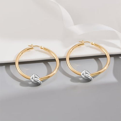 Large Gold Knot Hoop Earrings for Women 18K Gold Hoop Earrings Statement Lightweight Hoops Trendy Gold Hoops Earrings Jewelry - color: B-Big Hoop Earrings-Two Tone