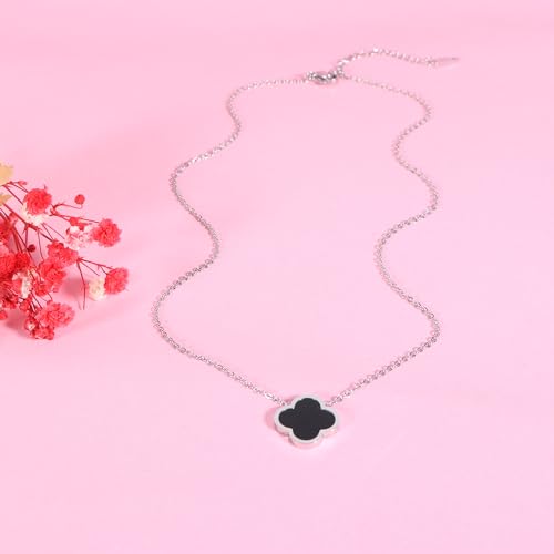 Delicacy Clover Bracelets Necklace Set:Clover Necklaces Clover Bracelet Women Link Bracelets Cute Gold Jewelry - color: Silver-Black