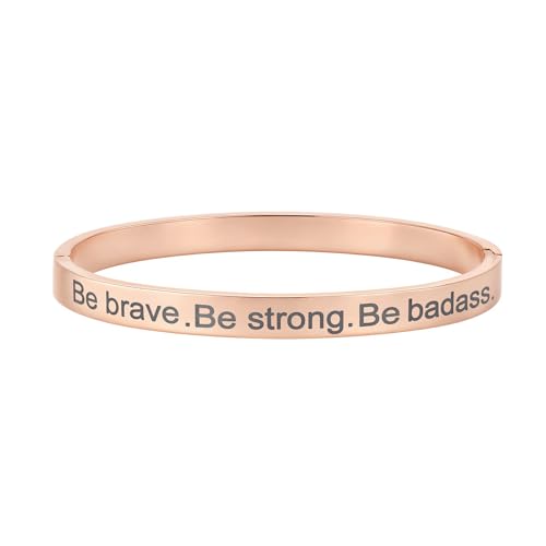 Inspirational Christian Bracelet for Women, Oval Engraved Bible Verse Love Bangle Cuff, Faith Scripture Jewelry, Religious Encouragement Gift for Mom Daughter Sister Friend - color: Be brave.Be strong.Be badass.-Oval Bangle Rose Gold