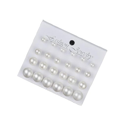 24 Pcs Pearl Earrings Studs for Women Ladies Hypoallergenic White Faux Simulated Pearl Rhinestone Earrings Stud Earrings Jewelry Set for Wedding Party - color: White