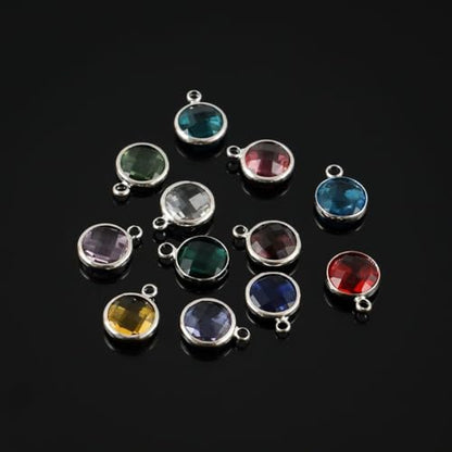 Adabele 1 Set Grade A Mixed Dangle Birthstone Charm 6mm Small Crystal Bead Sterling Silver Plated (12pcs) - color: Silver, size: 6mm (0.24") -12pcs