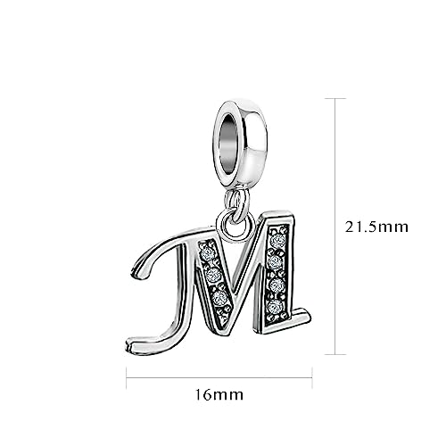 LSxAB Sparkling Initial Letter Charm Compatible with Pandora Charms Bracelets for Women A-Z Pendant Jewelry - style: M