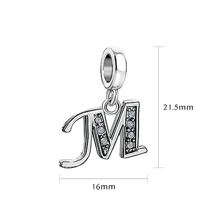 LSxAB Sparkling Initial Letter Charm Compatible with Pandora Charms Bracelets for Women A-Z Pendant Jewelry - style: M
