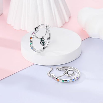 NARMO 925 Sterling Silver Earrings for Women Hypoallergenic Hoop Earrings - color: Lucky Hoop