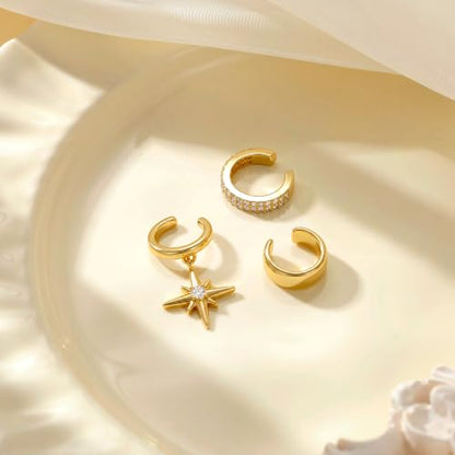 14K Gold Plated Layered Chunky Ear Cuff for Women Thick Ear Clips | Ear Cuff Earrings for Women,Hammered Texture design，Lightweight Hypoallergenic Ear Clips，trendy Jewelry for Daily Party Prom - color: gold 5