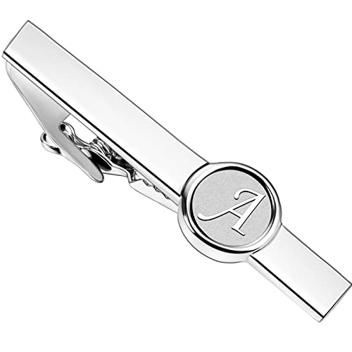 AMITER 26 Letters Tie Clip and Cufflinks for Men, Initial Tie Bar & Cuff Links Set Necktie Clip for Business, Wedding, Anniversary - color: A (tie clip)