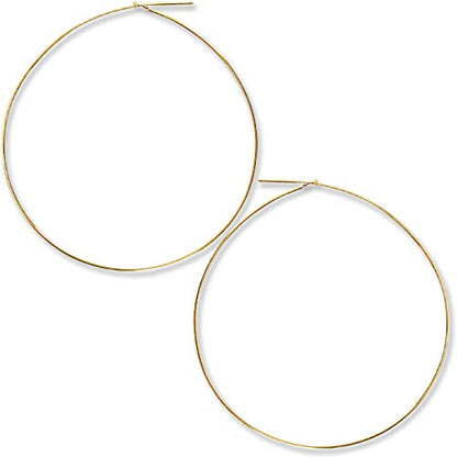 Thin Hoop Earrings for Women - Lightweight Wire Threader Loop Drop Dangles | Plated in 18K Gold or 925 Sterling Silver, Hypoallergenic and Safe for Sensitive Ears - color: 18K Gold Plated - 2.5" inch