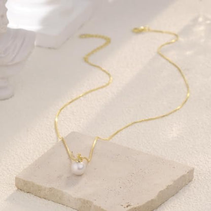 Dainty Pearl Pendant Necklaces for Women 14K Gold Plated Handmade Layered Pearl Chain Necklace Delicate Layered Pearl Necklace Everyday Jewelry Gift - color: NK02-Box-Gold