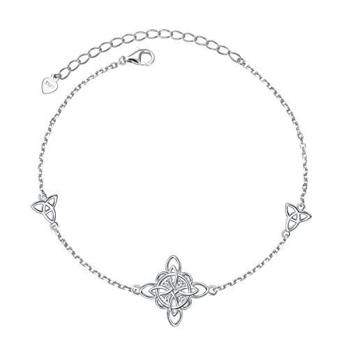 FLYOW 925 Sterling Silver Good Luck Irish Jewelry Triquetra Trinity Celtic Witches Knot Bracelet for Women - color: Silver