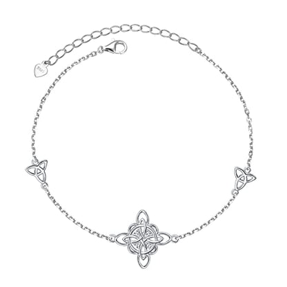 FLYOW 925 Sterling Silver Good Luck Irish Jewelry Triquetra Trinity Celtic Witches Knot Bracelet for Women - color: Silver
